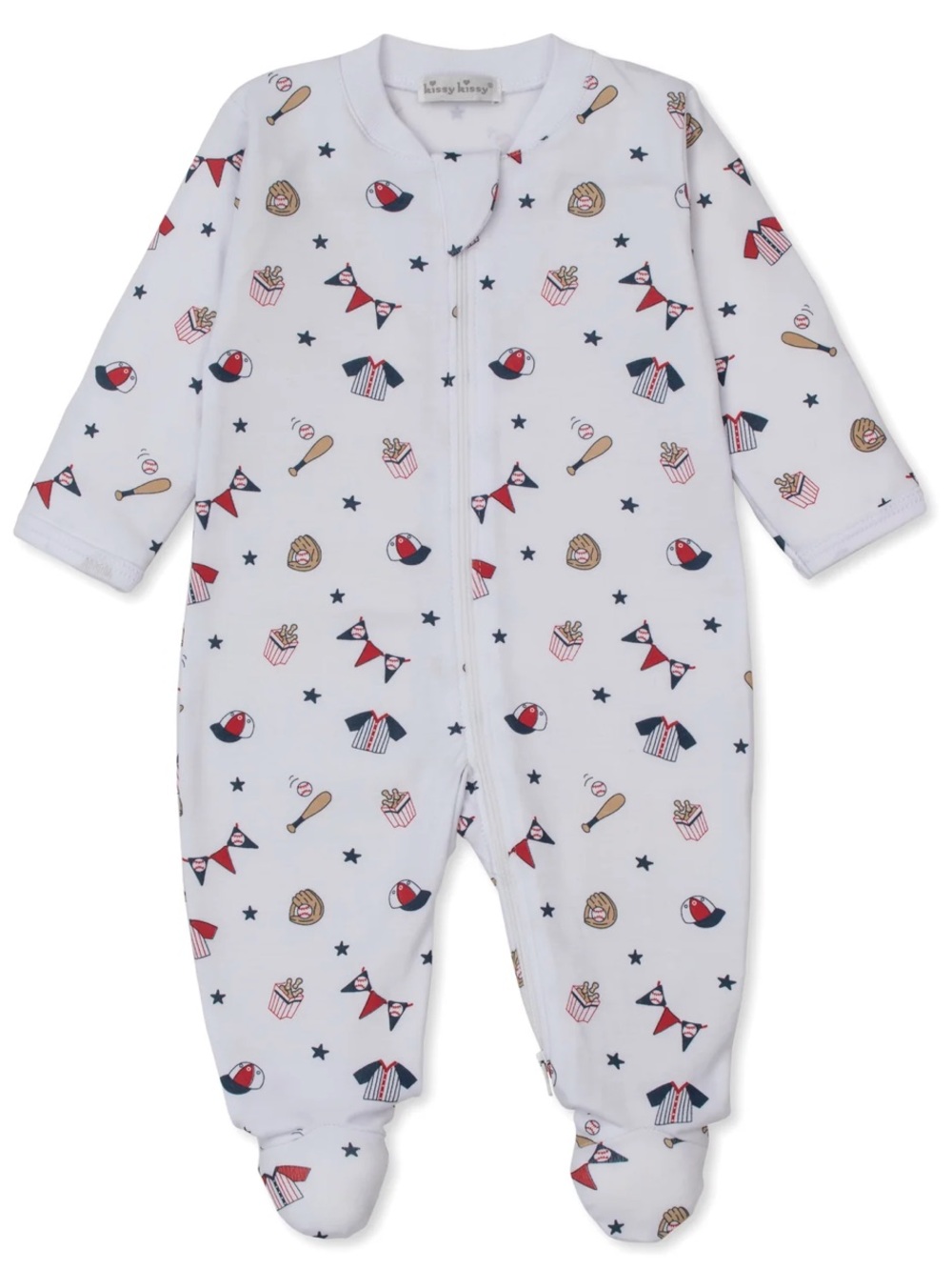 Like NEW Kissy Kissy Baseball Fly Ball Zipper Onesie Pima Cotton Footie Baby Boy